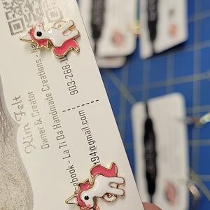 Unicorn Pink & White Gold Tone Earrings